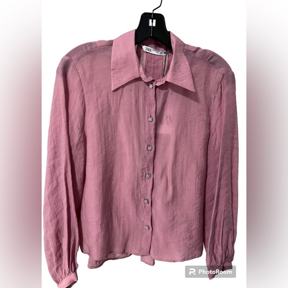 NWT Zara Sheer blouse with rhinestone button size XS - Picture 2 of 14